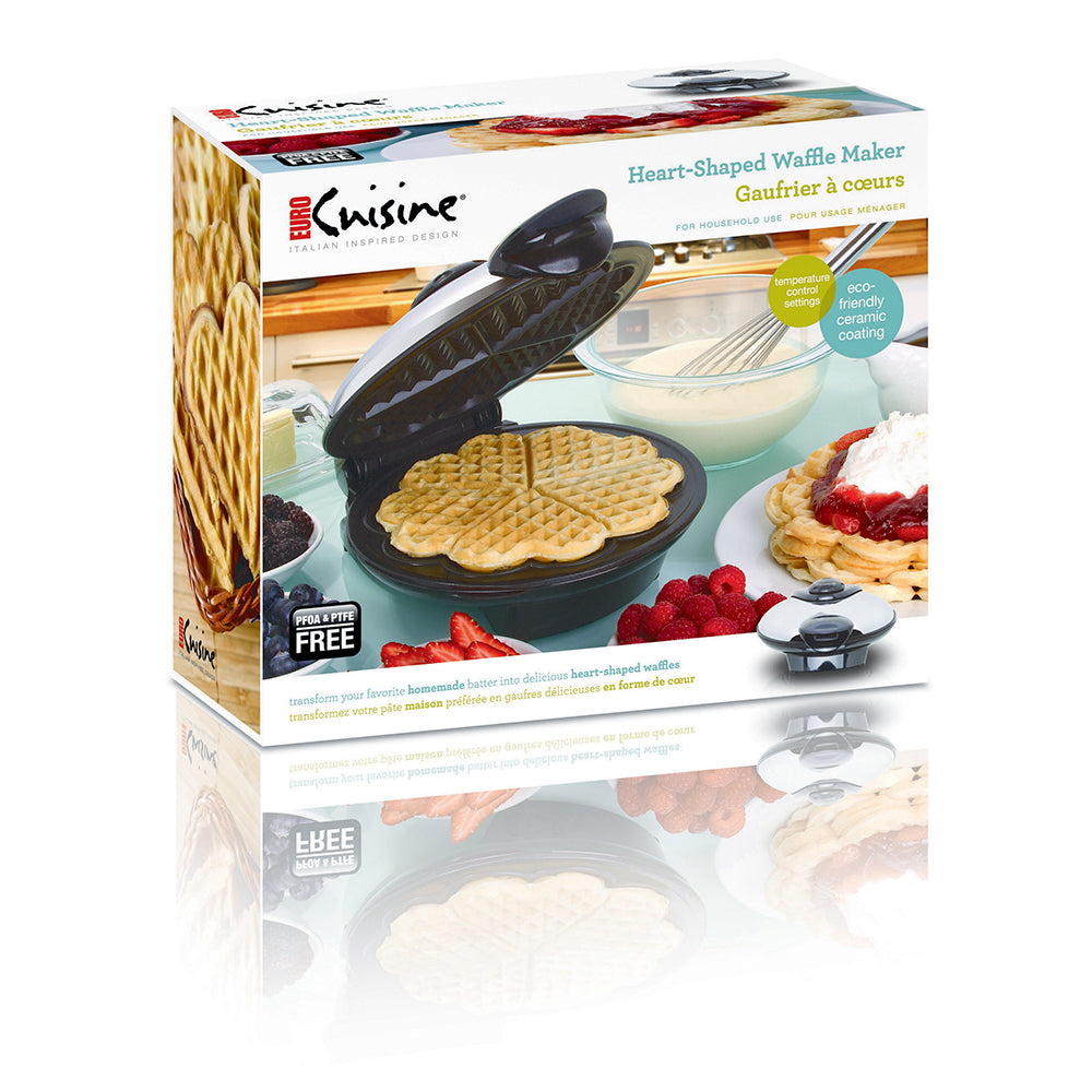Euro Cuisine WM520 Heart Shaped Waffle Maker - With Eco Friendly Non-Stick Ceramic Coating (PTFE and PFOA Free Non Stick Plates)
