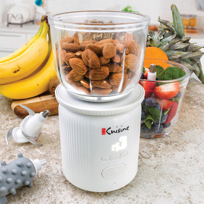 Euro Cuisine Cordless / Rechargeable Chopper with Scale and two glass bowls - Large and Small and 2 blades