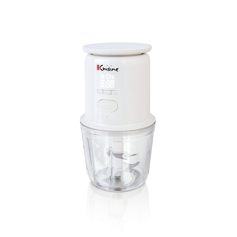 Euro Cuisine Cordless / Rechargeable Chopper with Scale and two glass bowls - Large and Small and 2 blades