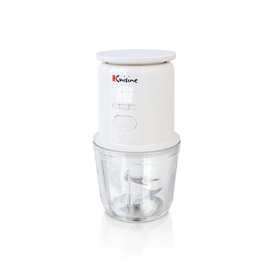 Euro Cuisine Cordless / Rechargeable Chopper with Scale and two glass bowls - Large and Small and 2 blades