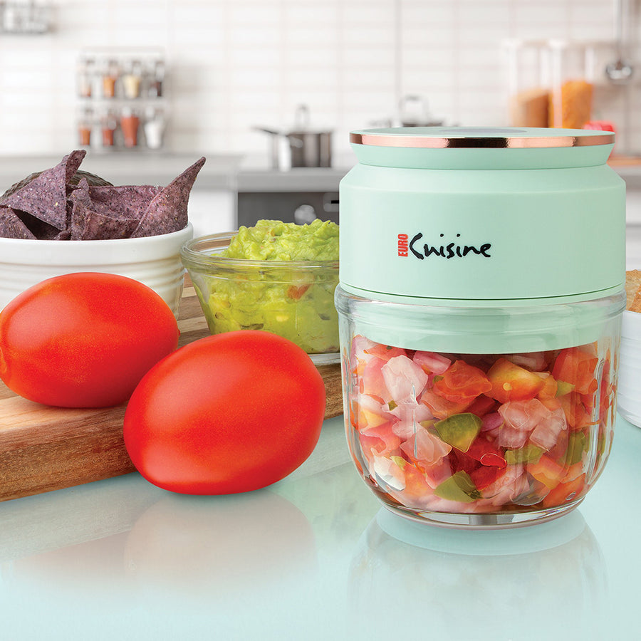Euro Cuisine Mini Cordless/Rechargeable Chopper with USB Cord & Glass Bowl - Green