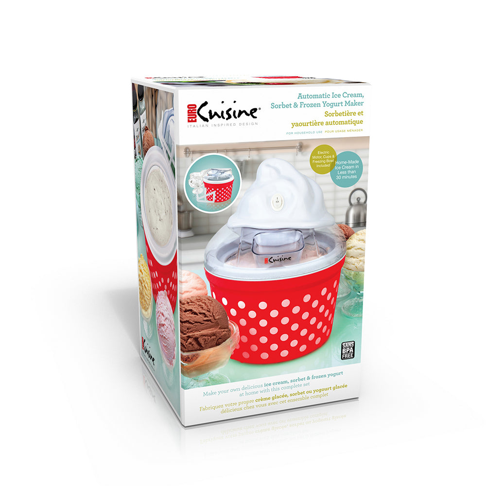 Euro Cuisine ICM26RD  Automatic Ice Cream, Sorbet & Frozen Yogurt Maker with 4 Glass Ice Cream Cup