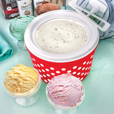 Euro Cuisine ICM26RD  Automatic Ice Cream, Sorbet & Frozen Yogurt Maker with 4 Glass Ice Cream Cup