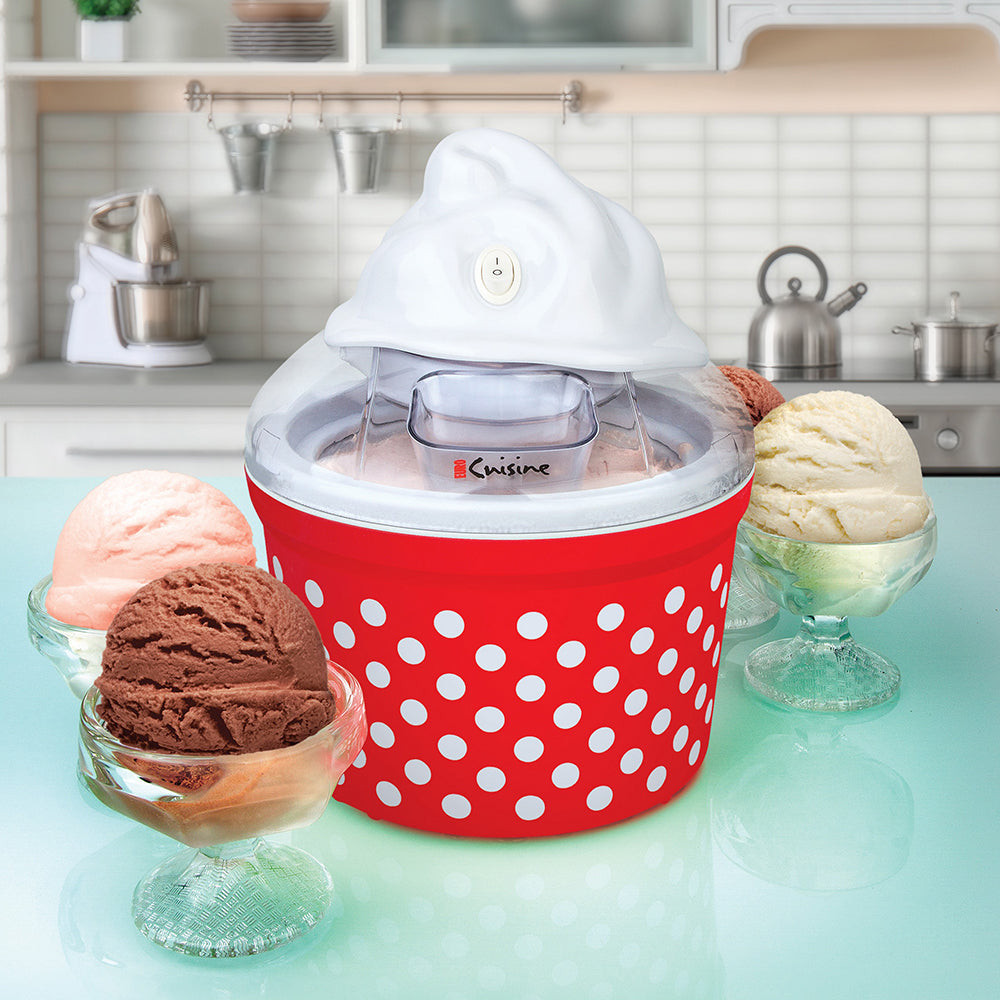 Euro Cuisine ICM26RD  Automatic Ice Cream, Sorbet & Frozen Yogurt Maker with 4 Glass Ice Cream Cup
