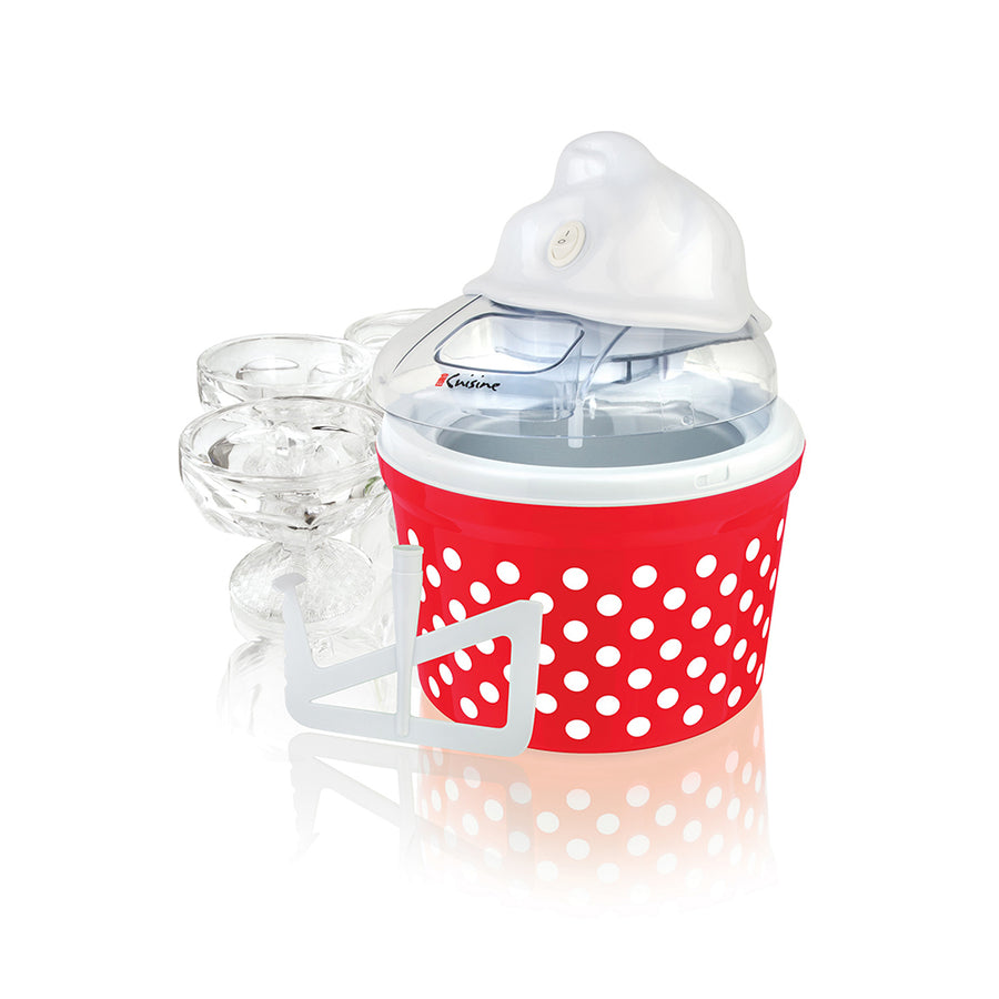 Euro Cuisine ICM26RD  Automatic Ice Cream, Sorbet & Frozen Yogurt Maker with 4 Glass Ice Cream Cup