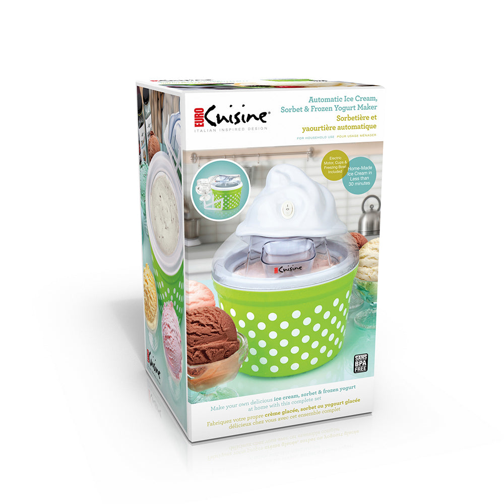 Euro Cuisine ICM26GR  Automatic Ice Cream, Sorbet & Frozen Yogurt Maker with 4 Glass Ice Cream Cup