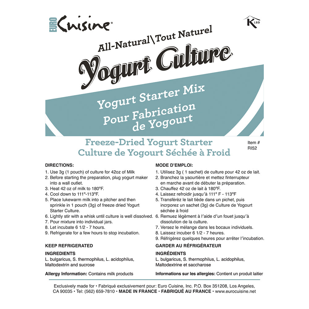 Euro Cuisine RI1020 All Natural Yogurt Starter/ Culture - 10-3gr packets