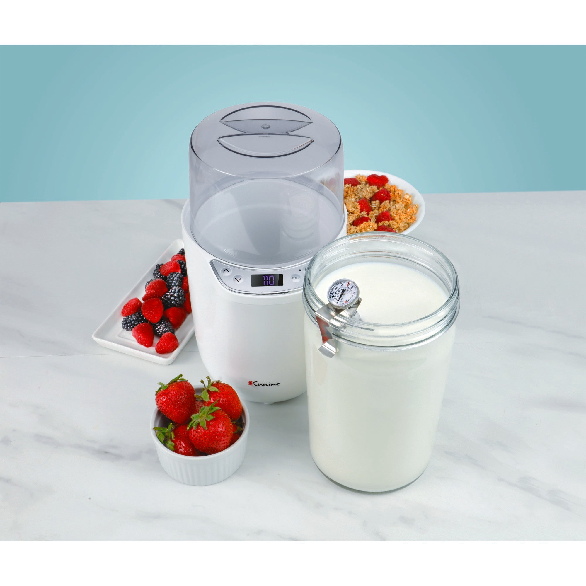 Euro Cuisine YM260 Probiotic Yogurt & Greek Yogurt Maker with Precision Temperature & Time Control, White – 2qt Glass Jar, Cotton Strainer Bag & Thermometer Included (2025 Edition)