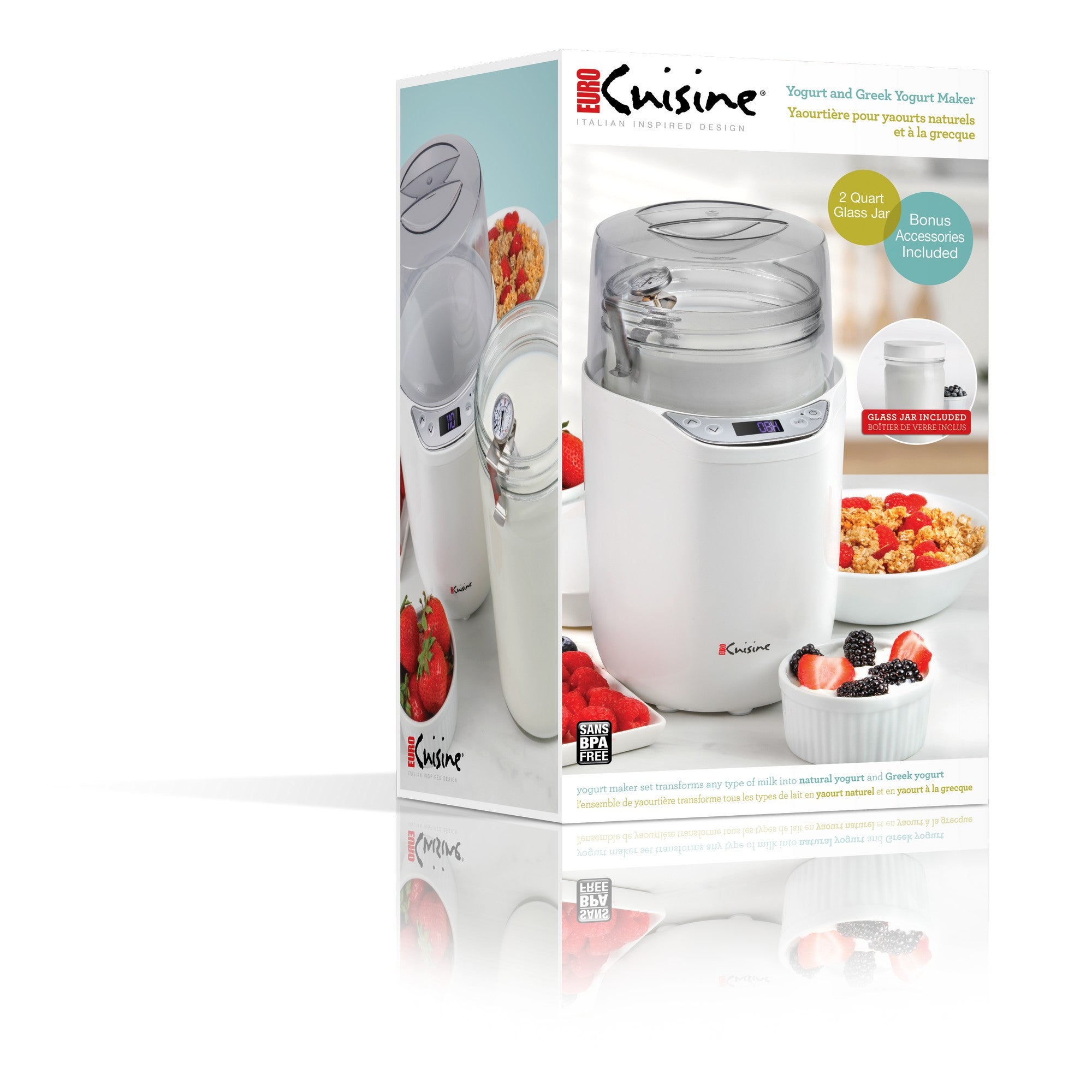 Euro Cuisine YM260 Probiotic Yogurt & Greek Yogurt Maker with Precision Temperature & Time Control, White – 2qt Glass Jar, Cotton Strainer Bag & Thermometer Included (2025 Edition)