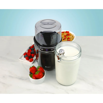 Euro Cuisine YM360 Probiotic Yogurt & Greek Yogurt Maker with Precision Temperature & Time Control, Black – 2qt Glass Jar, Cotton Strainer Bag & Thermometer Included (2025 Edition)