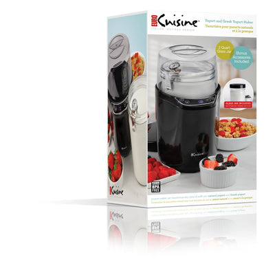 Euro Cuisine YM360 Probiotic Yogurt & Greek Yogurt Maker with Precision Temperature & Time Control, Black – 2qt Glass Jar, Cotton Strainer Bag & Thermometer Included (2025 Edition)
